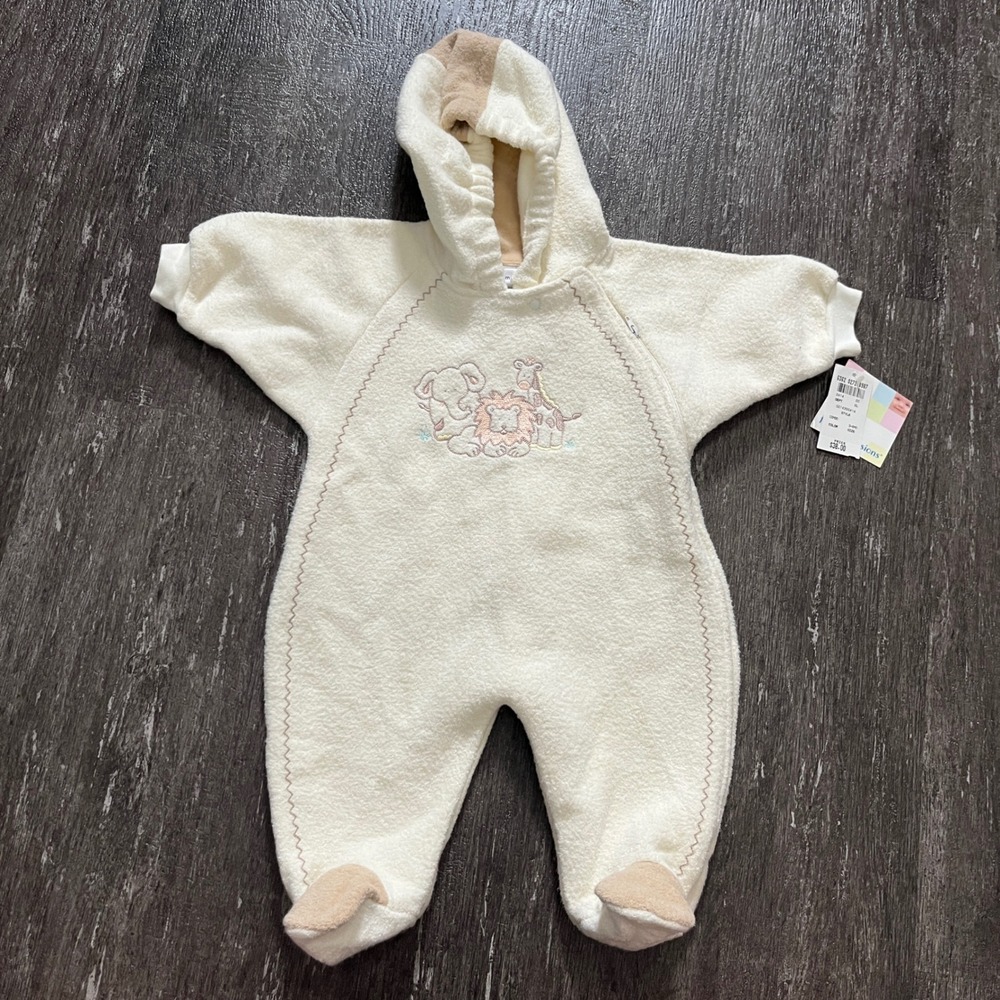 First Impressions 3/6 Months Baby Pram Snowsuit Jumpsuit Cream Animals